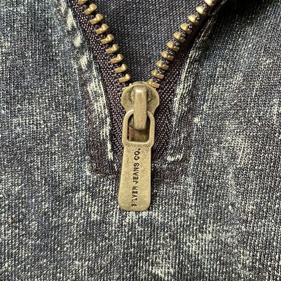 SILVER Jeans Long Sleeve Quarter Zip Distressed Denim Pullover Size Medium - Picture 8 of 10